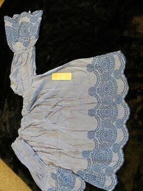 Women’s Blue Embroidered Off-Shoulder Blouse